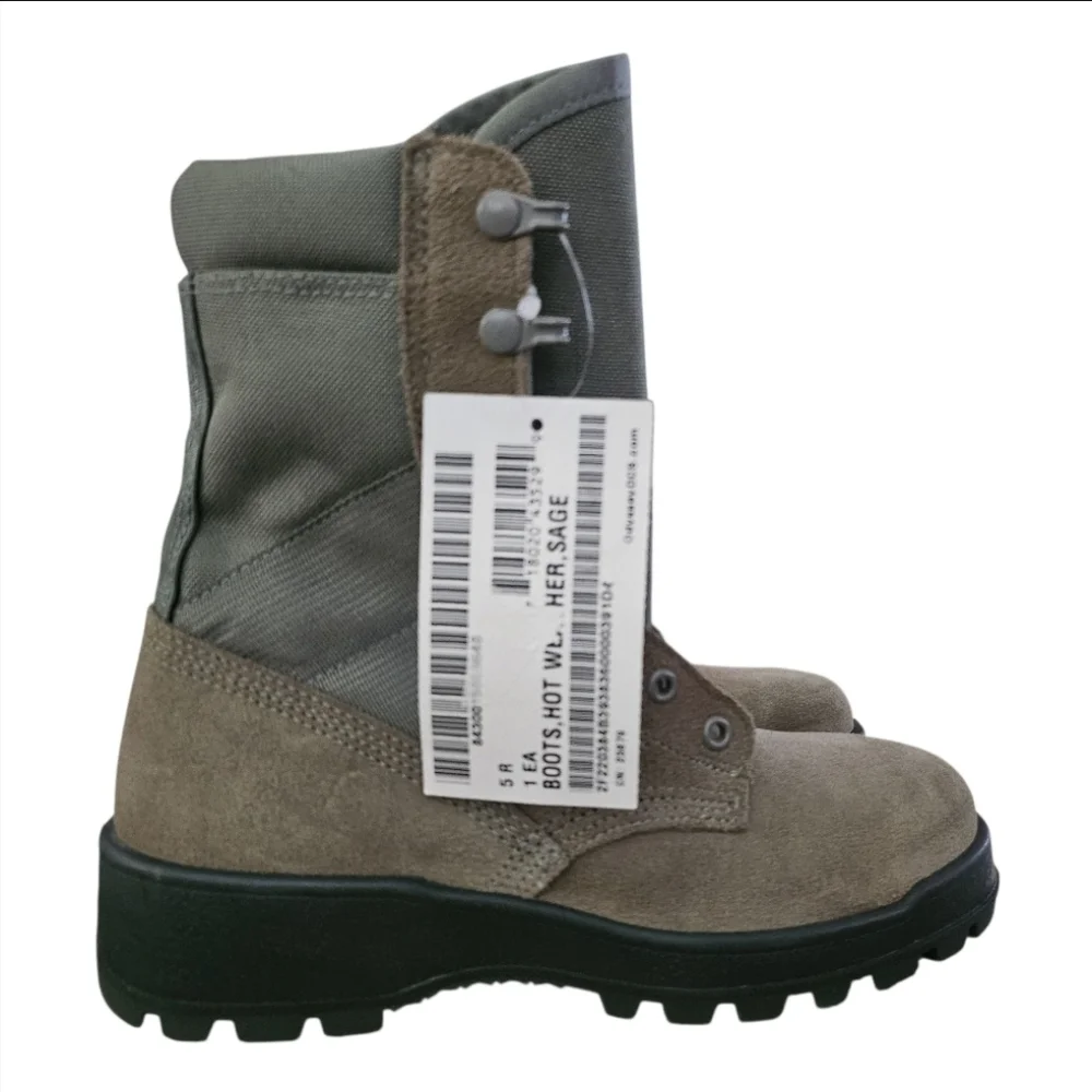 Military Combat Boots Green Waterproof High Top Hot Weather sz 5 New